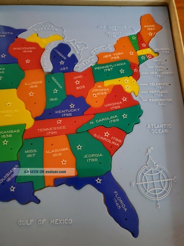 State Map With Inlay 48 State Hasbro Plastic Puzzle Inlaid Map Of The United States Box ...