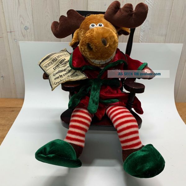 Vtg Dan Dee Christmas Lighted Animated Plush Singing Moose Rocking ...