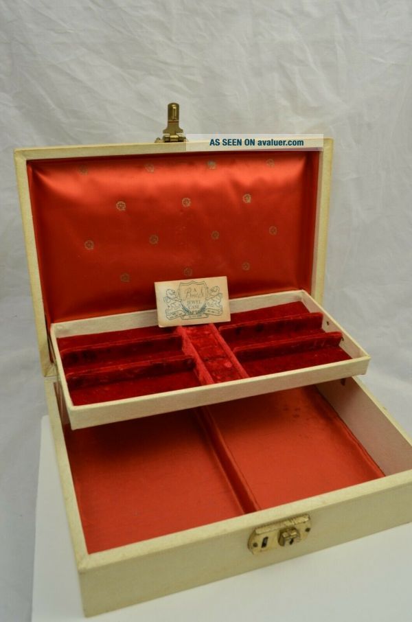 Vintage Bond Street Jewelry Box Jewel With KEY Cream Red Interior Km ...