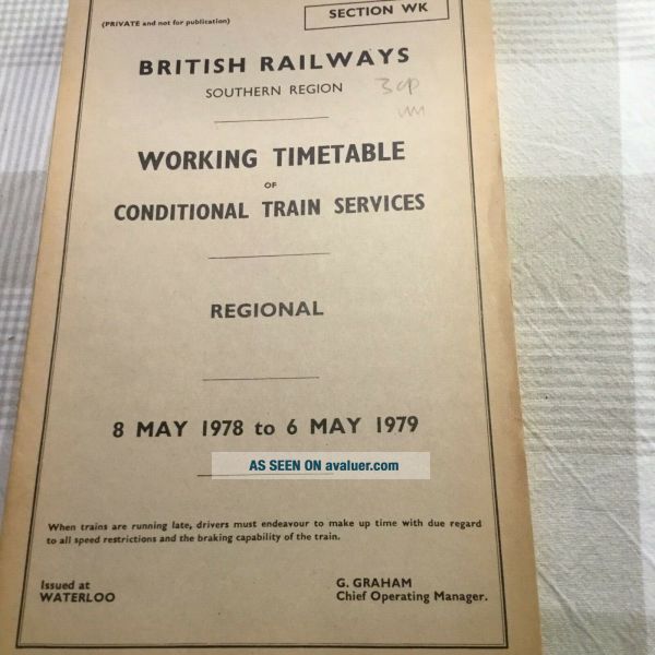 BR Southern Region. Timetable Of Conditional Train Services - Regional ...
