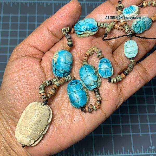 Vintage Art Deco Egyptian Revival Faience Scarab Beetle Beaded Necklace ...