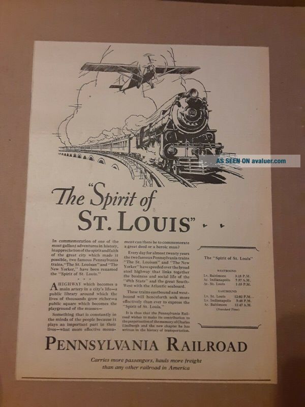 1927 Pennsylvania Railroad Newspaper Ad Spirit Of St Louis Train ...
