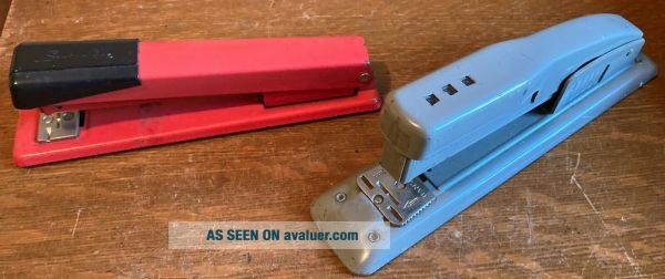 2 VINTAGE SWINGLINE STAPLERS - MODEL 401 RED & GREY MODEL - USA MADE - -