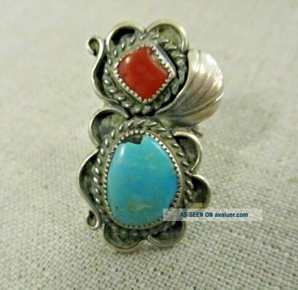 Old Native Rings Old Vintage Native American Navajo Sterling Silver Turquoise Coral Ring ...