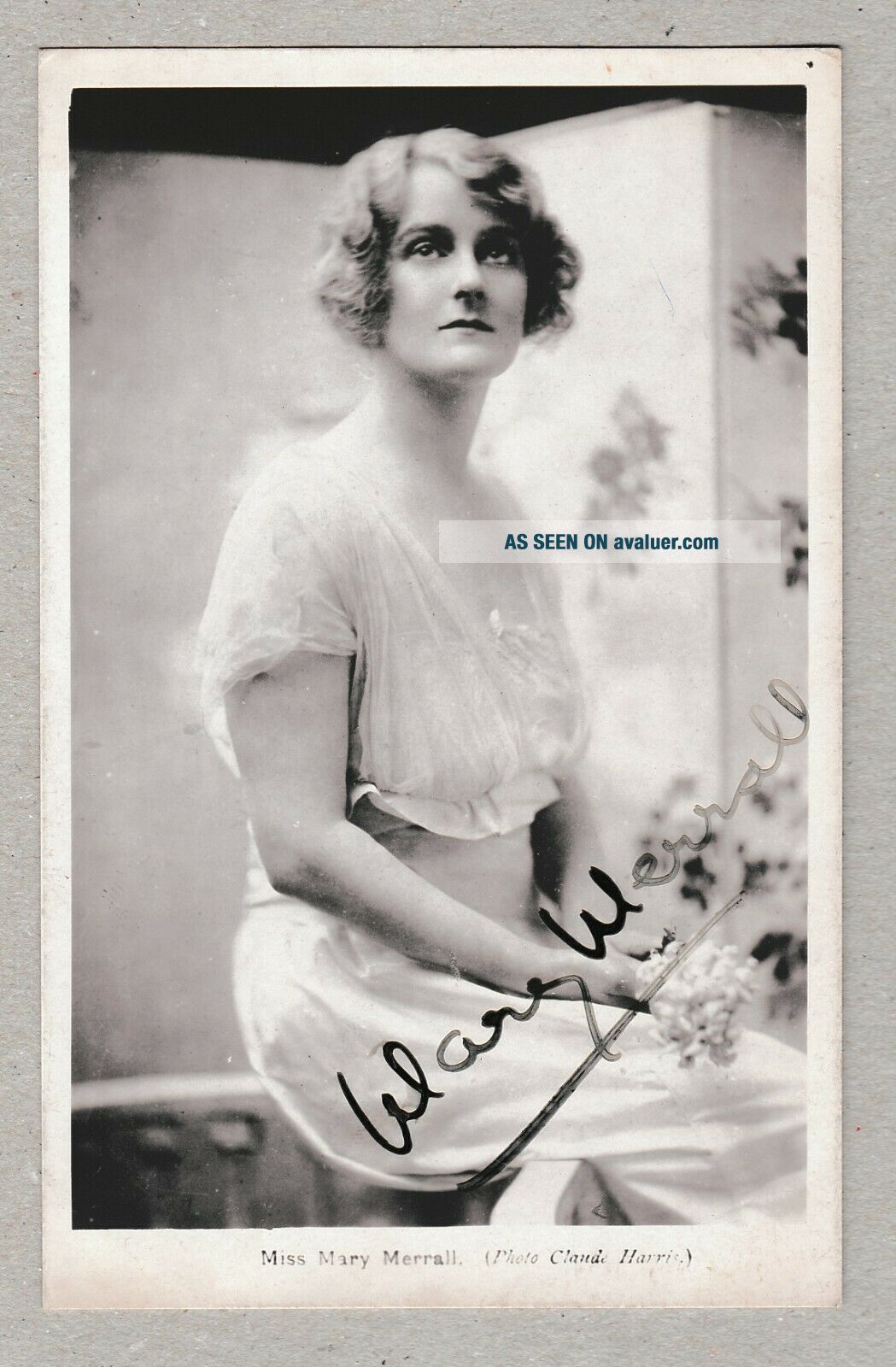 OLD REAL PHOTO CARD SIGNED ACTRESS MARY MERRALL C. 1920 CLAUDE HARRIS ...