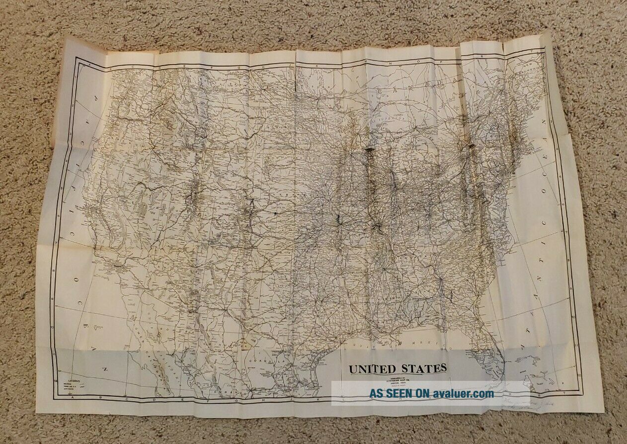 Complete Map Of The United States Vintage 1940s Pocket Ed Road Map